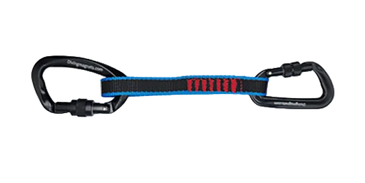 Diving magnets carabiner with blue strap on a white background